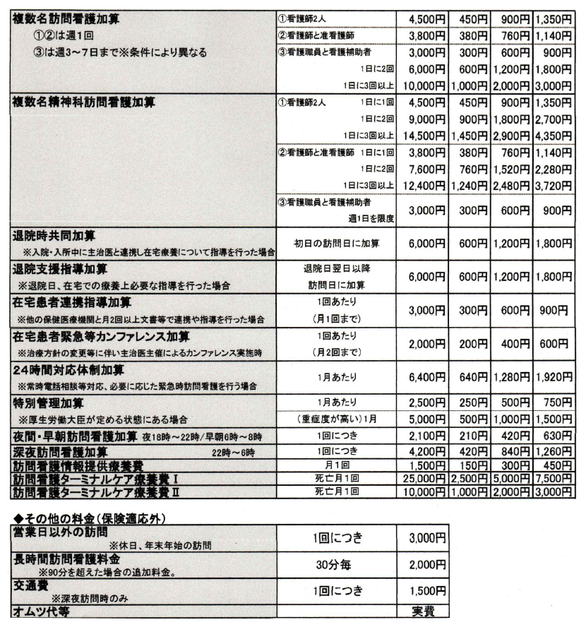 訪問看護料金表2